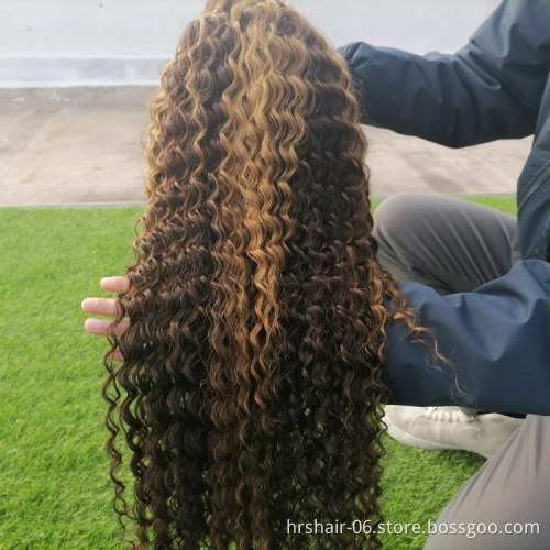 deep kinky curly piano highlight 4/27 color frontal wig silky Virgin Cuticle Aligned Brazilian Human Hair wig for black woman